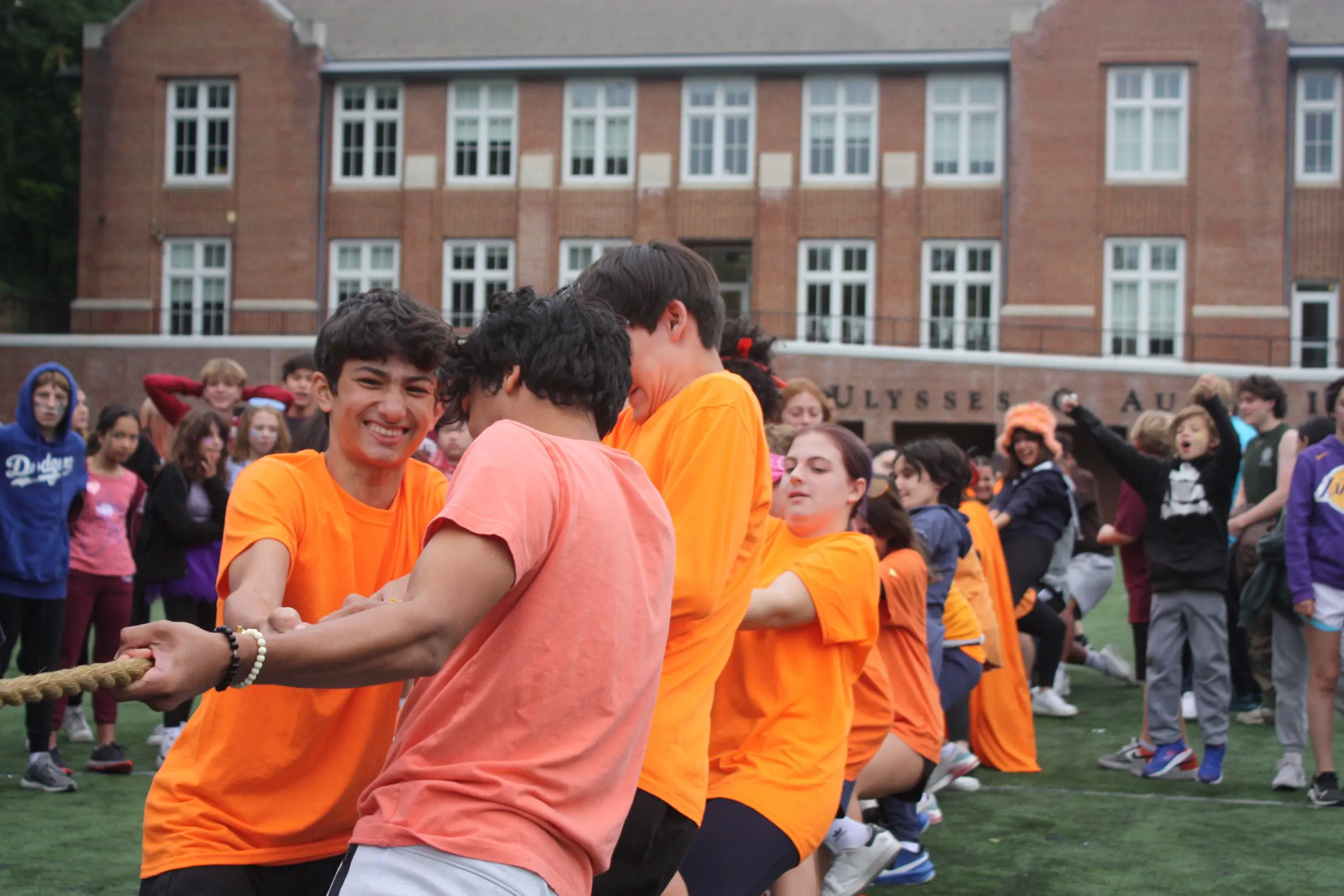 Students playing tug-of-war on sports day